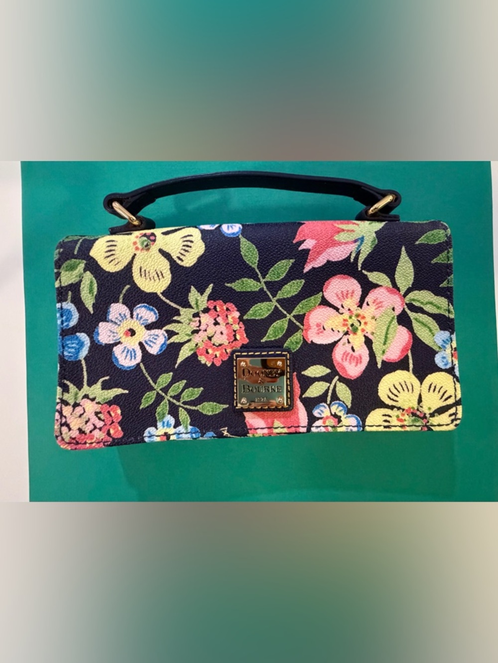 Dooney & Bourke Navy Floral Top-Handle Satchel with Multicolor Blooms